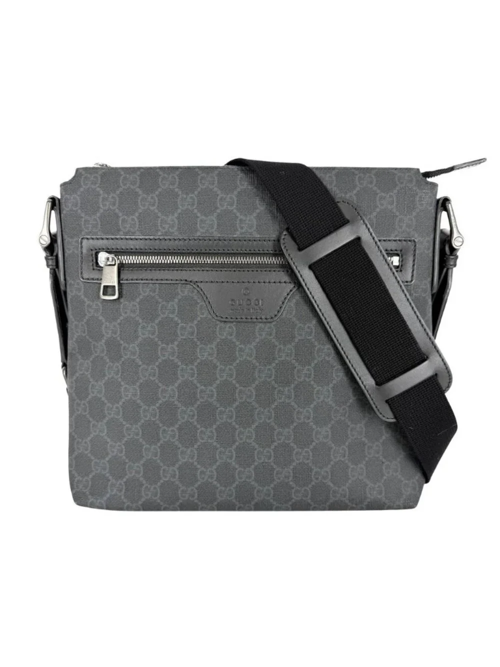 Gucci Shoulder Bag Crossbody GG Supreme Canvas Leather Black Gray